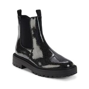 Sam Edelman Girls Black Glitter Laguna Chelsea Boot Combat Sz 4 New